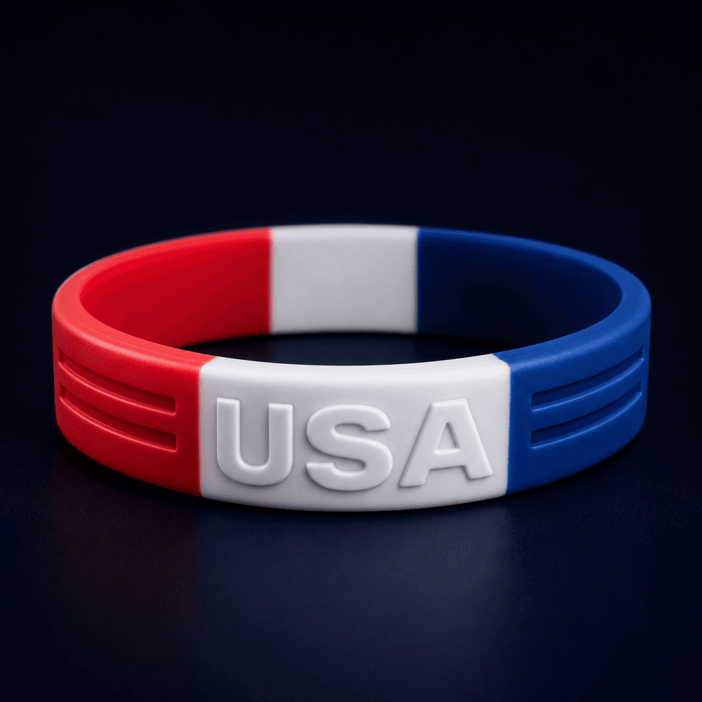 USA silicone wristband in red, white and blue