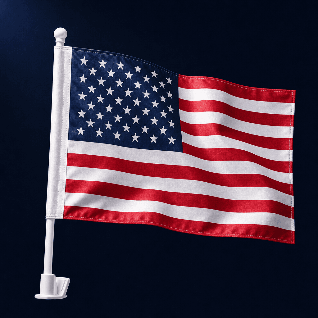 USA car window flag on a pole