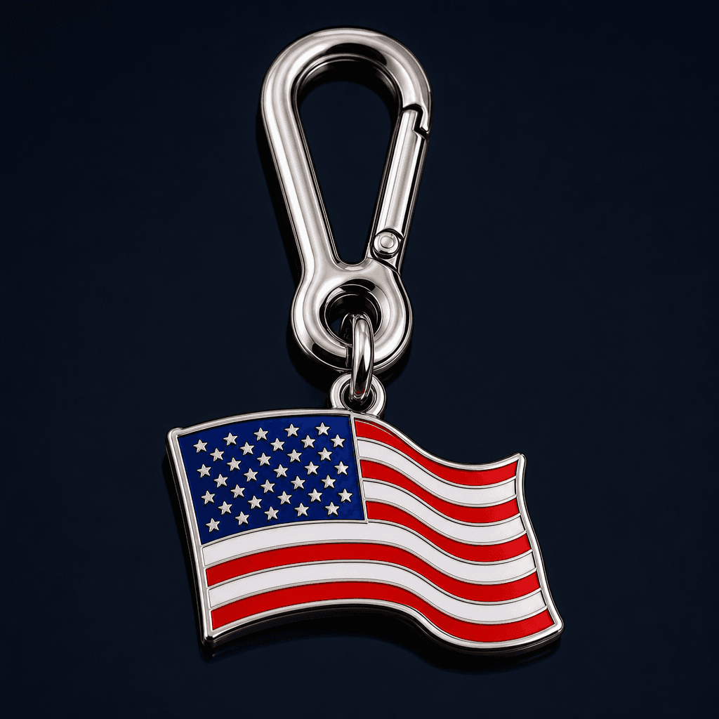 USA flag keychain with metal carabiner clip